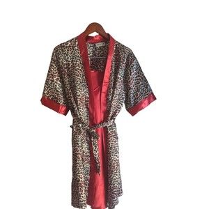 VTG Nine's Women's L Red Strappy Nighty With Leopard Short Rope Satin Feel